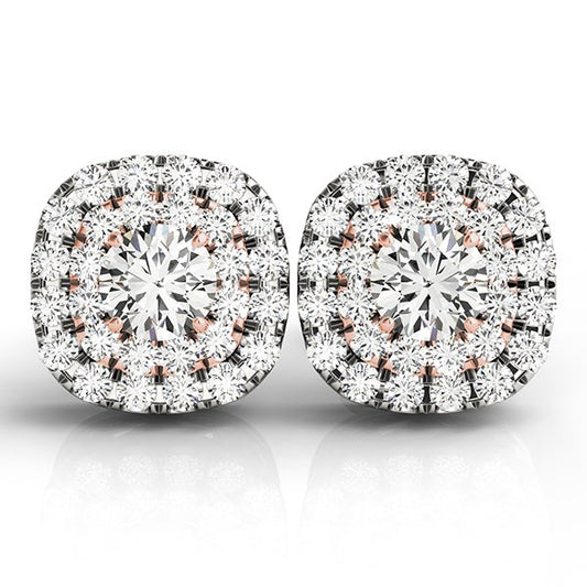 14k White and Cushion Shape Halo Diamond Earrings (3/4 cttw)