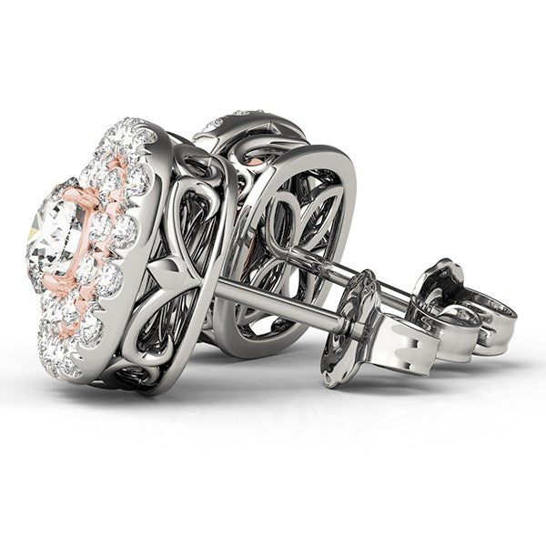 14k White and Cushion Shape Halo Diamond Earrings (3/4 cttw)