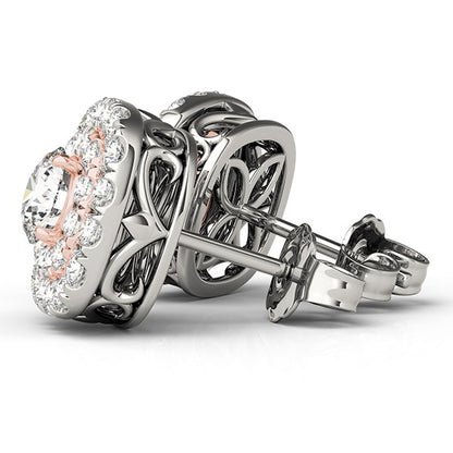 14k White and Cushion Shape Halo Diamond Earrings (3/4 cttw)