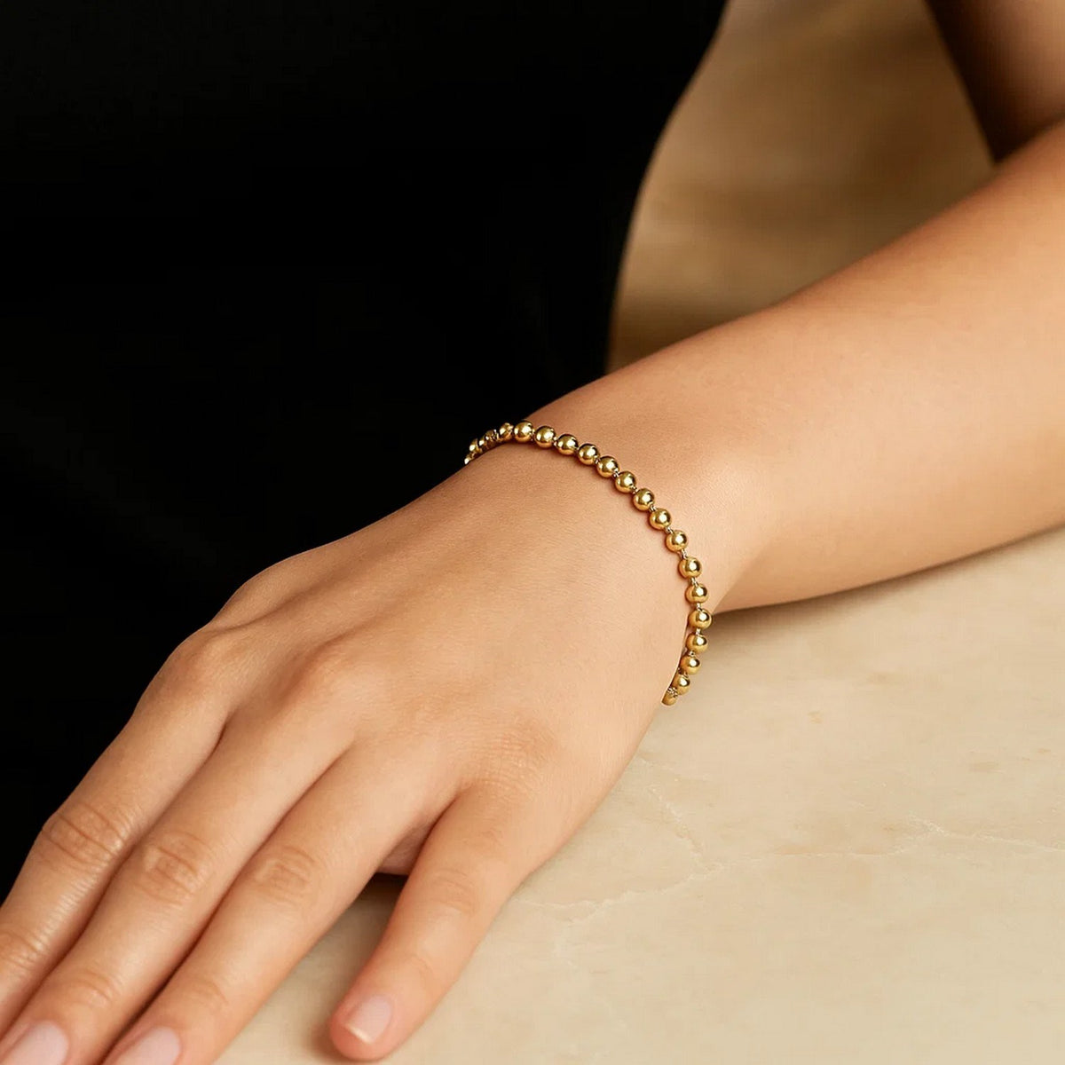 Moon Cut Bead Chain Bracelet in 14k Yellow Gold  (3.00 mm)