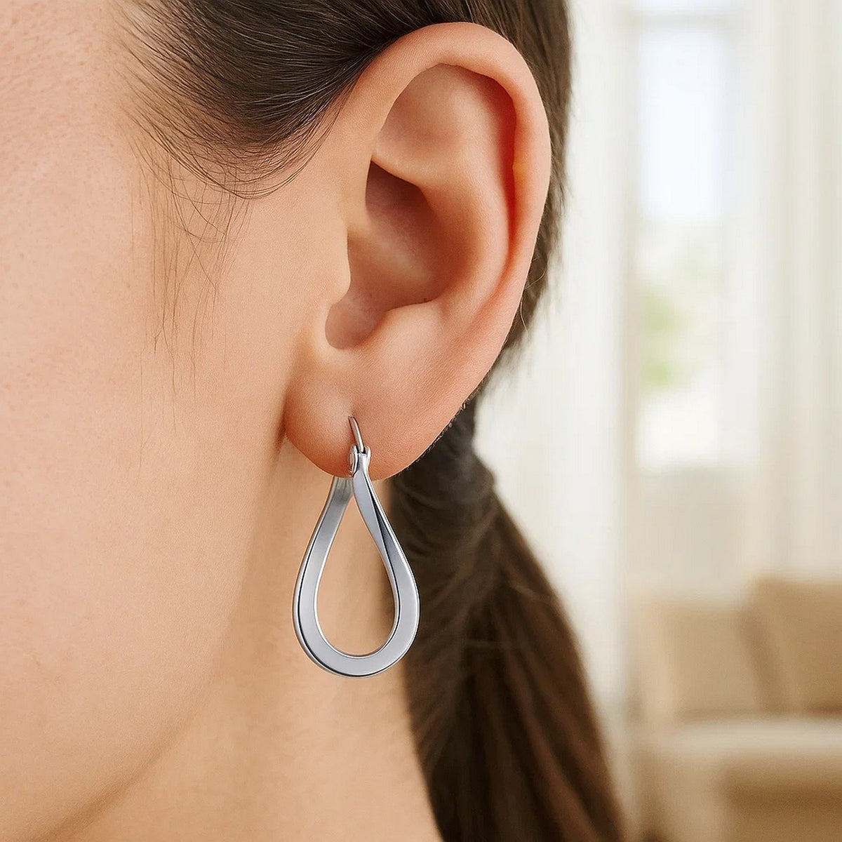 14k White Gold Twisted Freeform Hoop Earrings