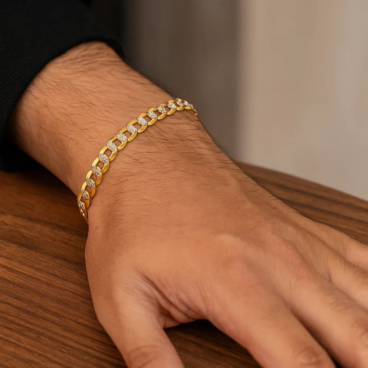 14k Two Tone Gold Pave Curb Bracelet (9.70 mm)
