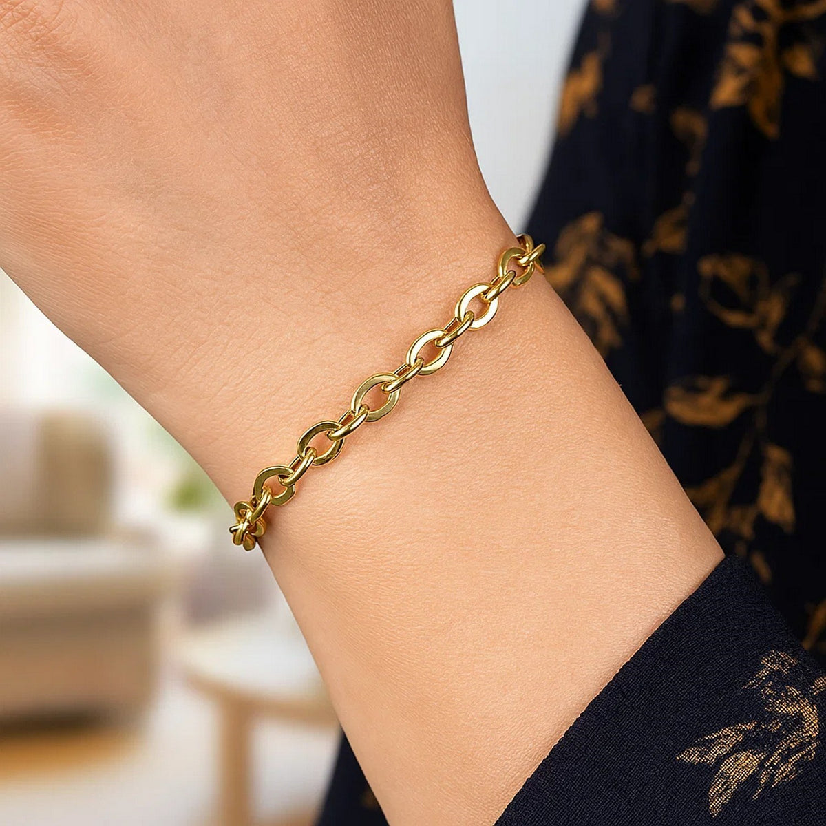 14k Yellow Gold Cable Chain Design Bracelet (9.40 mm)