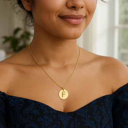 14K Yellow Gold Disc Initial F Pendant