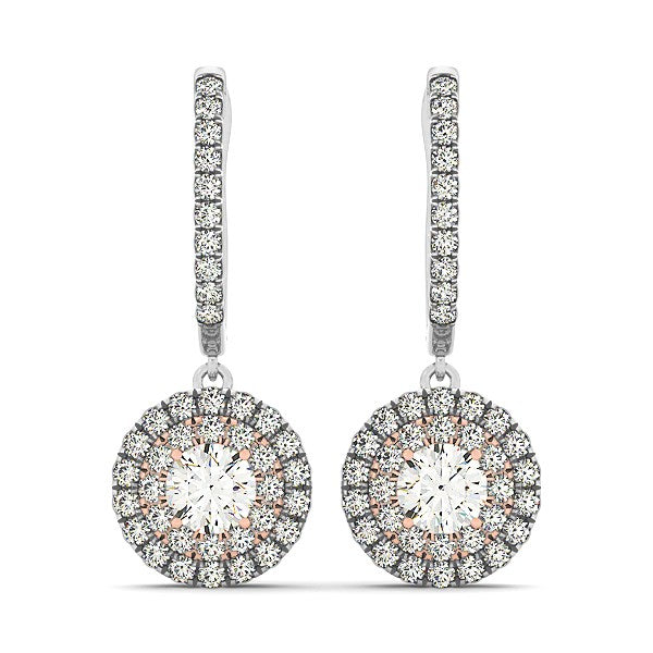 14k White And Drop Diamond Earrings with a Halo Design (3/4 cttw)