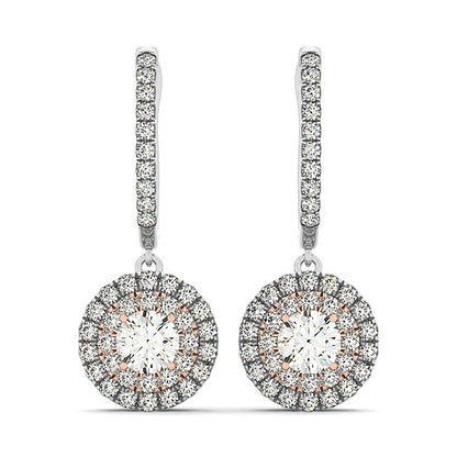14k White And Drop Diamond Earrings with a Halo Design (3/4 cttw)
