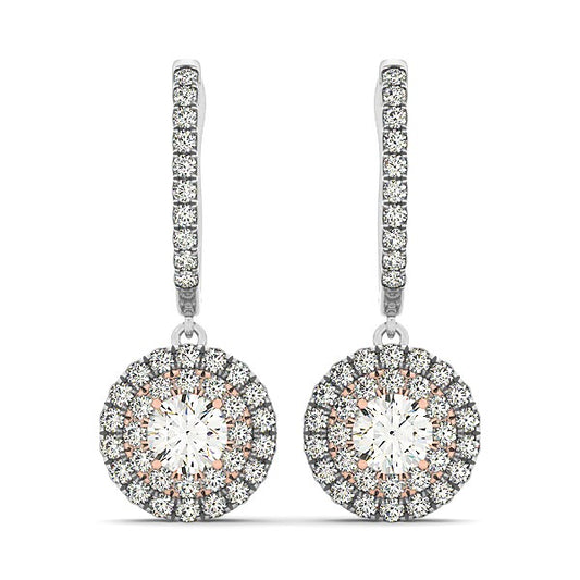 14k White And Drop Diamond Earrings with a Halo Design (3/4 cttw)