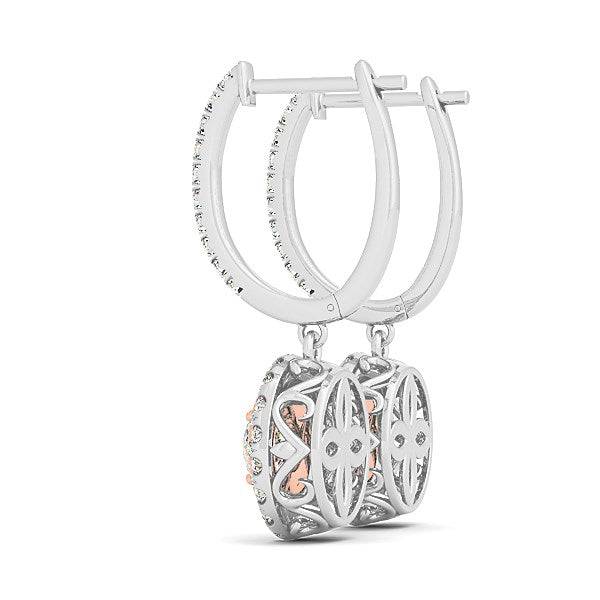 14k White And Drop Diamond Earrings with a Halo Design (3/4 cttw)