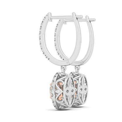 14k White And Drop Diamond Earrings with a Halo Design (3/4 cttw)