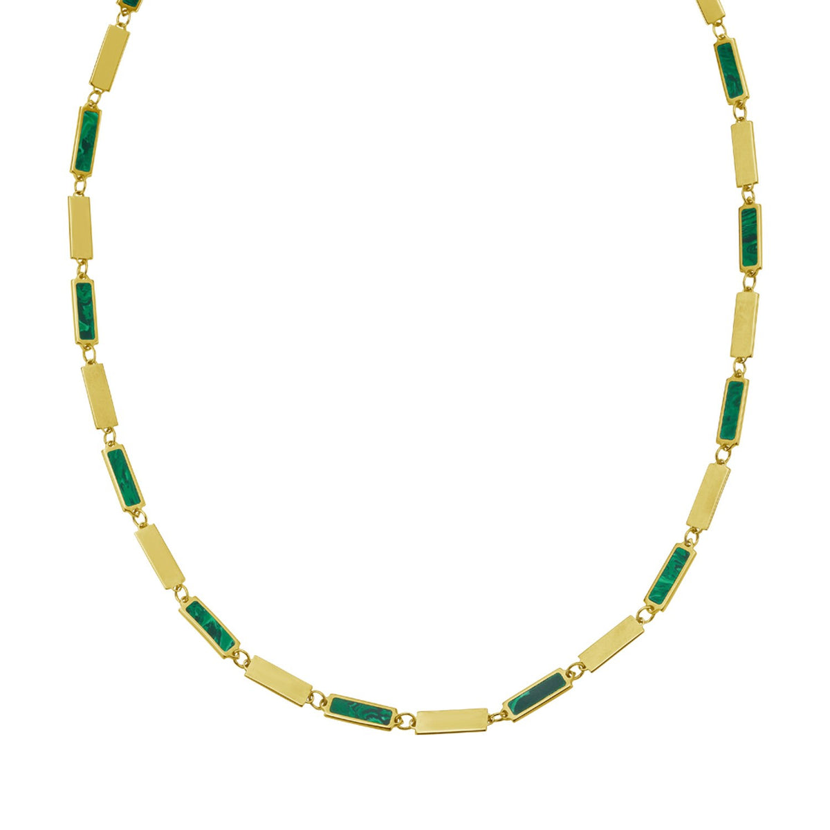 14K Yellow Gold Malachite Rectangle Links Necklace (3.50 mm)
