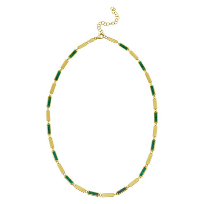 14K Yellow Gold Malachite Rectangle Links Necklace (3.50 mm)