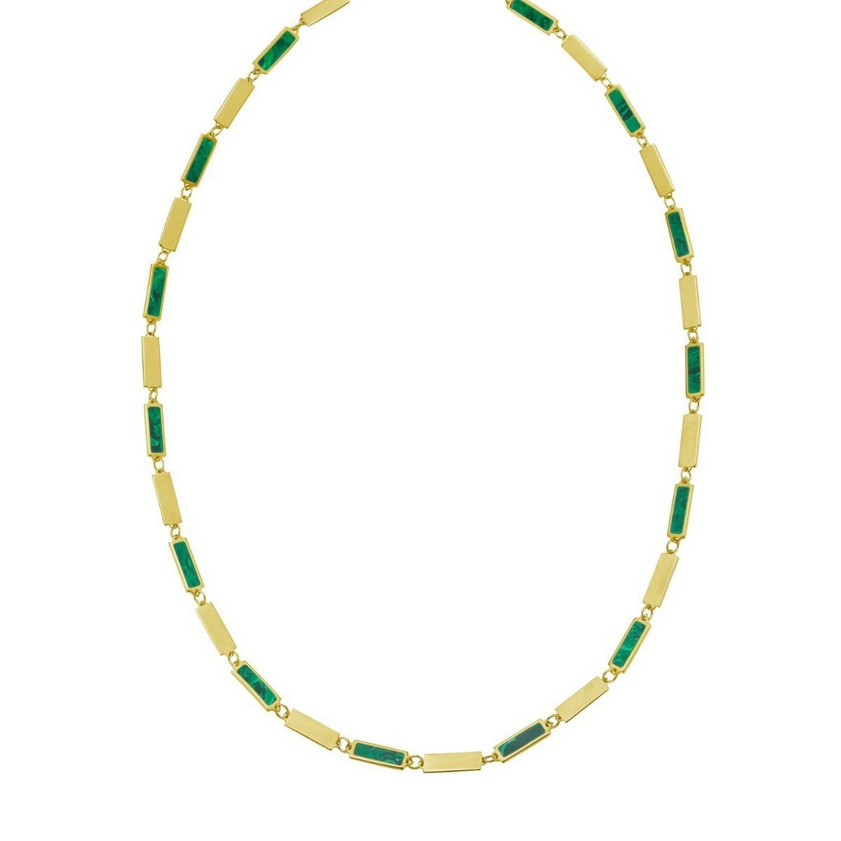 14K Yellow Gold Malachite Rectangle Links Necklace (3.50 mm)