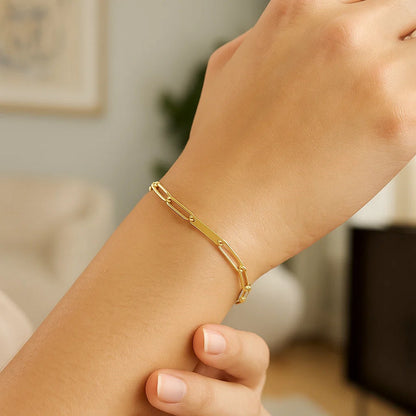 14k Yellow Gold Alternating Paperclip Chain Link and Gold Bar Bracelet (3.60 mm)