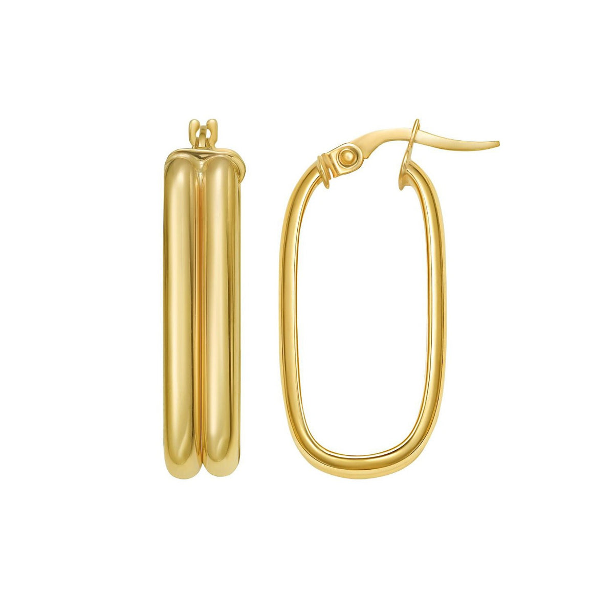 14K Yellow Gold Double Row Paperclip Hoop Earrings