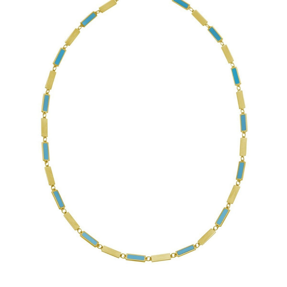 14K Yellow Gold Turquoise Rectangle Links Necklace (3.50 mm)