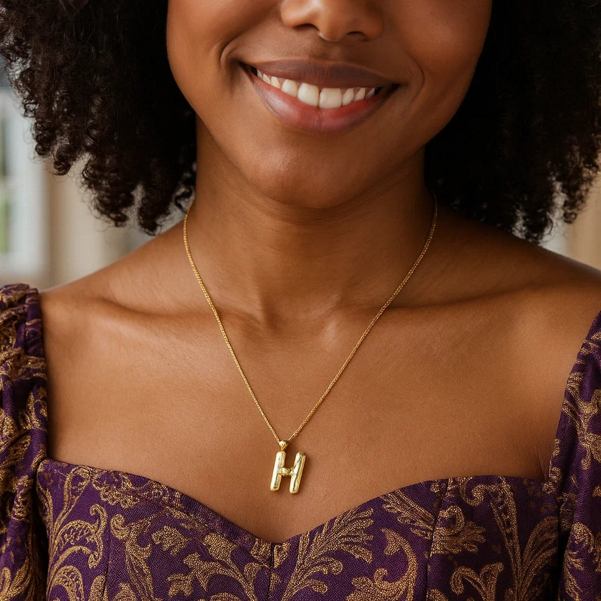 14K Yellow Gold Helium Initial H Pendant