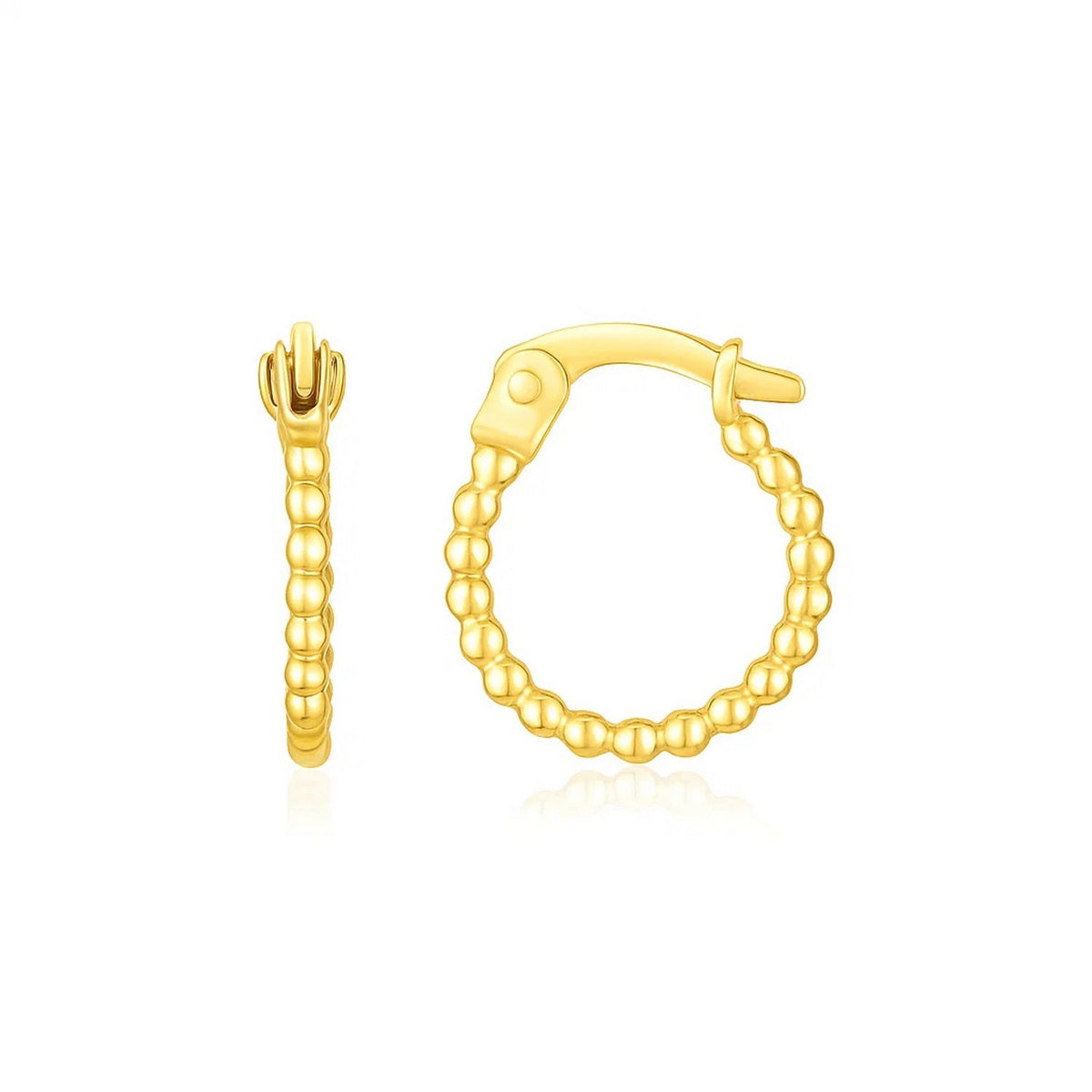 14K Yellow Gold Bead Hinged Hoop Earrings