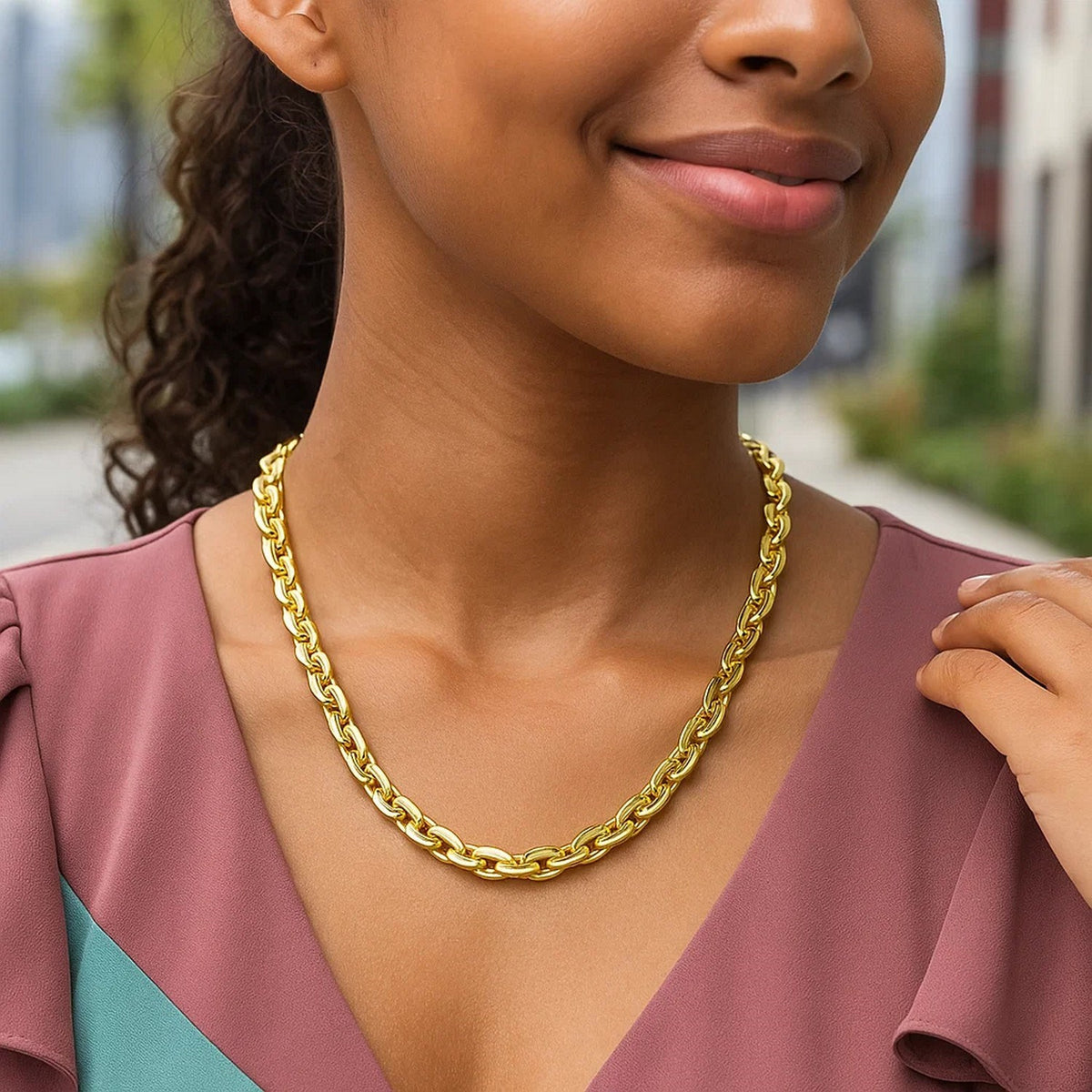 14K Yellow Gold Mirror Rolo Link Chain Necklace (7.30 mm)