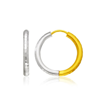 Hammered Hinge Tube Hoop Earrings in 14k Two-Tone Gold