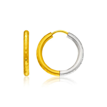 Hammered Hinge Tube Hoop Earrings in 14k Two-Tone Gold