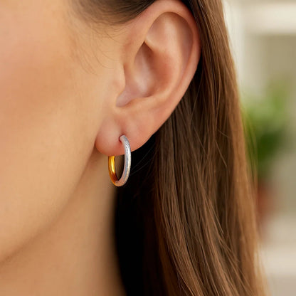 Hammered Hinge Tube Hoop Earrings in 14k Two-Tone Gold