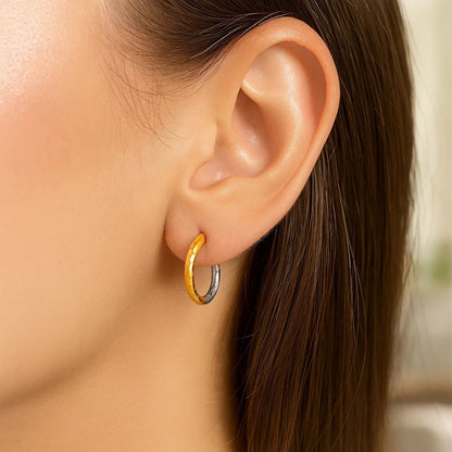 Hammered Hinge Tube Hoop Earrings in 14k Two-Tone Gold