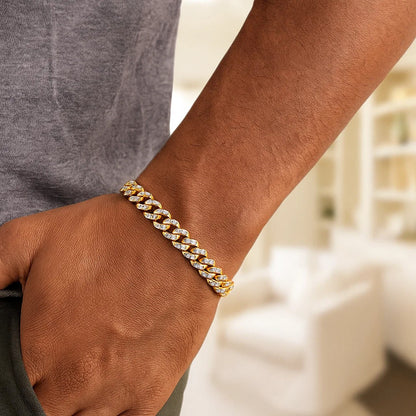 14k White Pave High Polish Modern Lite Miami Cuban Bracelet(6.50 mm)