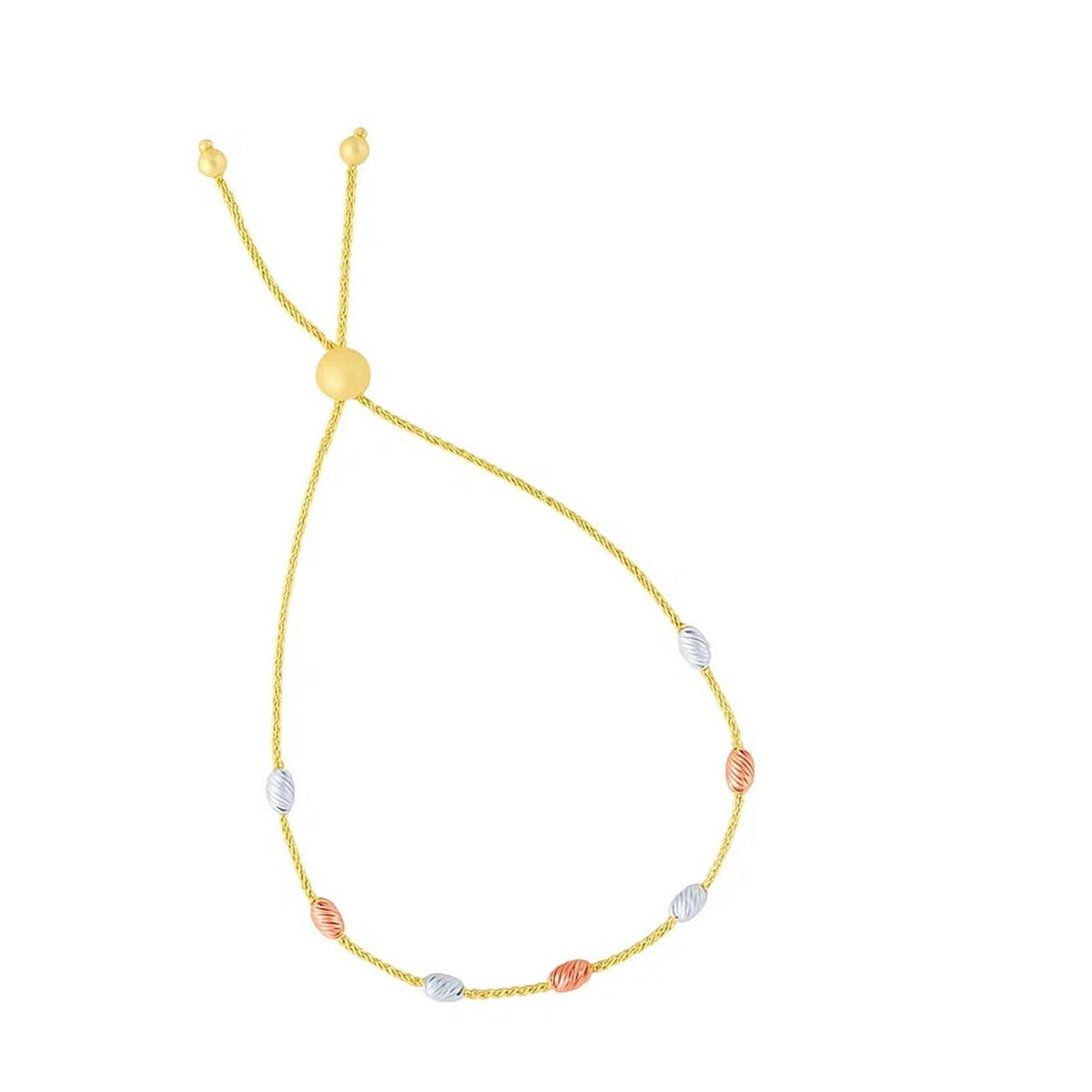 14k Tri-Color Gold Textured Oval Station Lariat Style Bracelet (1.20 mm)