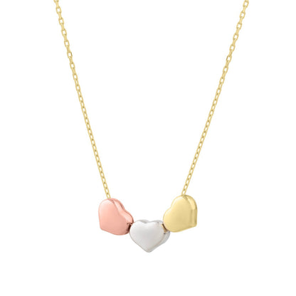 14K Tri Color Gold Triple Heart Necklace