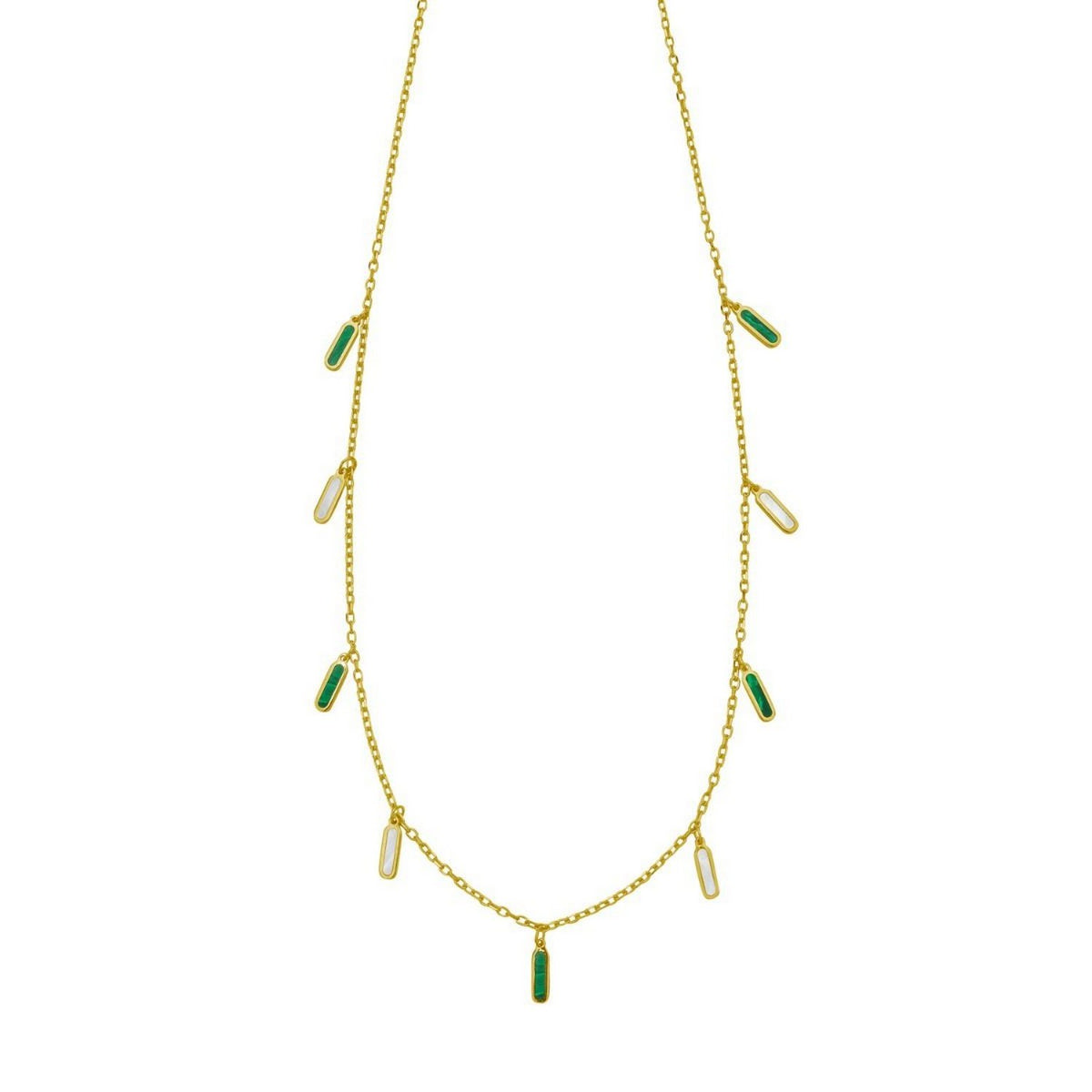 14K Yellow Gold Malachite And MOP Inlay Station Necklace