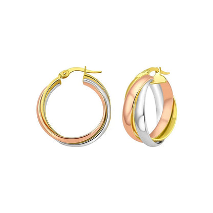 14K Tri Color Gold Woven Hoop Earrings