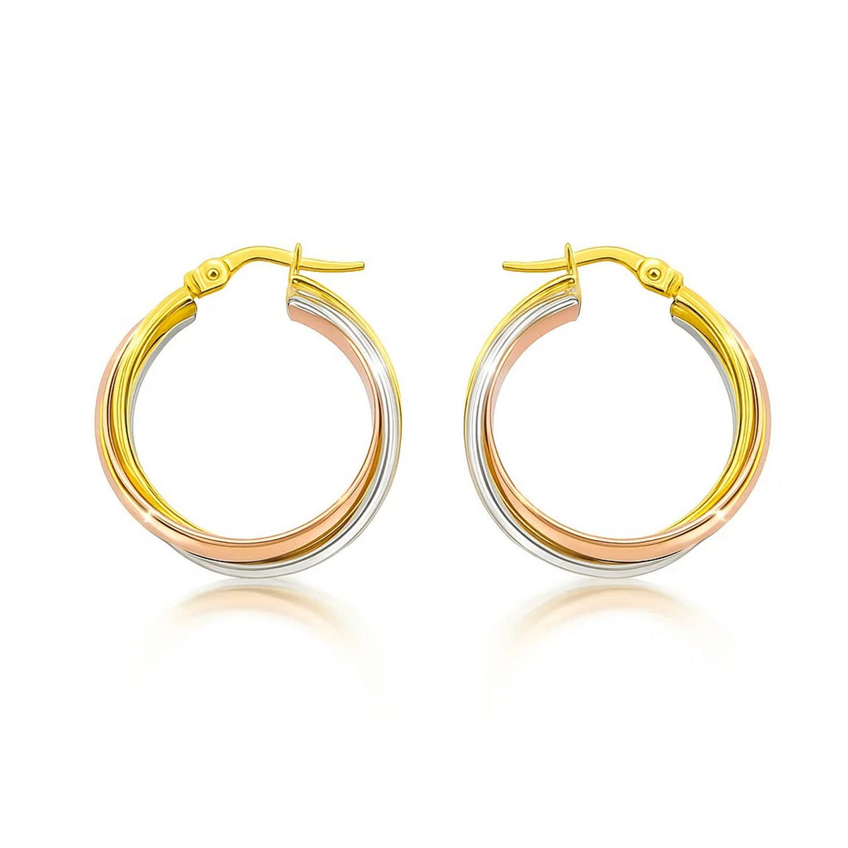 14K Tri Color Gold Woven Hoop Earrings
