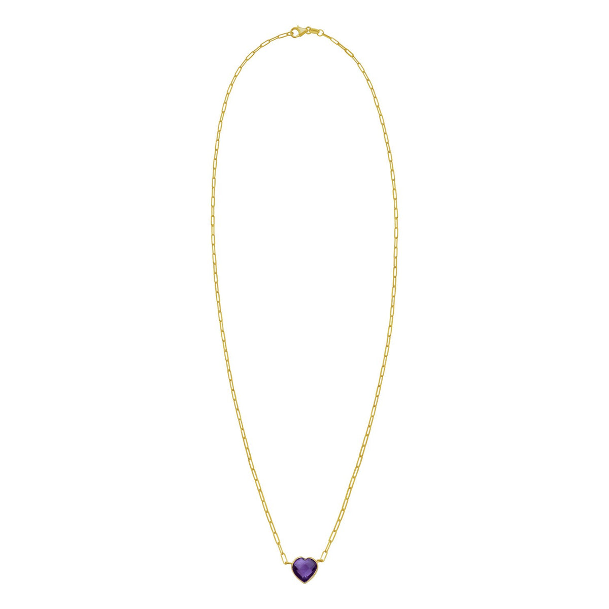 14K Yellow Gold Amethyst Heart Necklace (1.50 mm)
