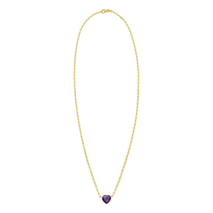 14K Yellow Gold Amethyst Heart Necklace (1.50 mm)