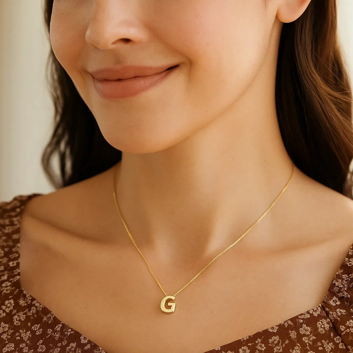 14K Yellow Gold Yours Truly Block Letter Initial G Necklace