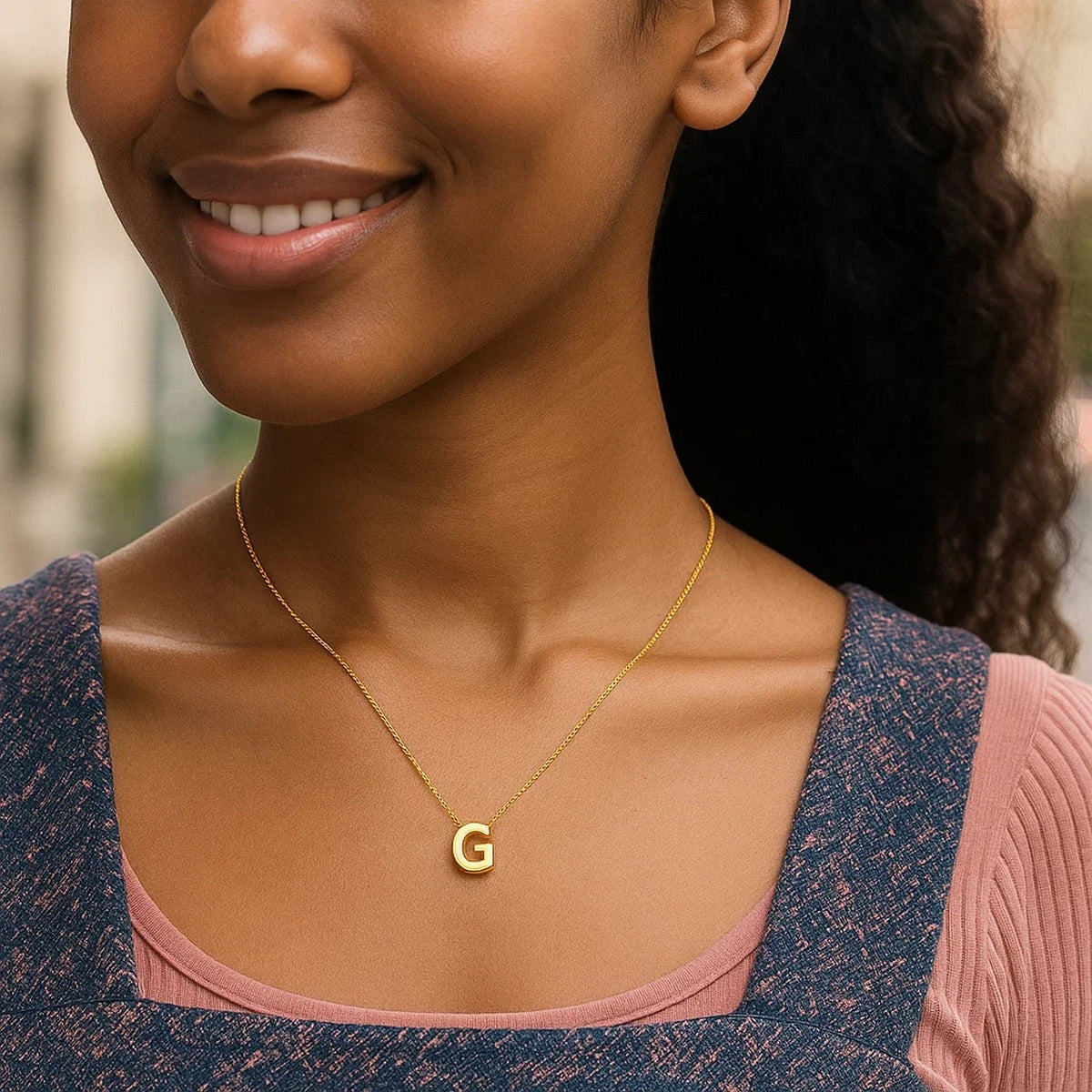 14K Yellow Gold Yours Truly Block Letter Initial G Necklace