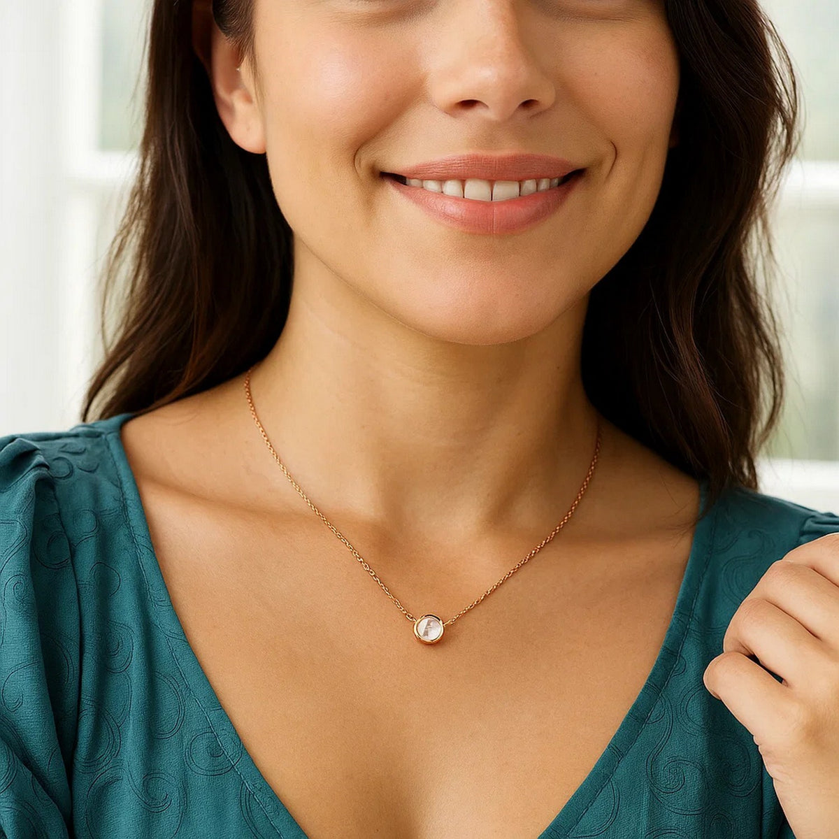 14k 17 inch Necklace with Round White Topaz