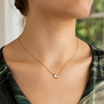 14k 17 inch Necklace with Round White Topaz