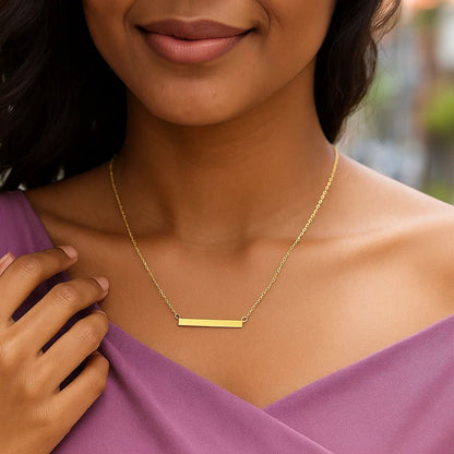 14k Yellow Gold Chain Necklace with a Shiny Flat Bar