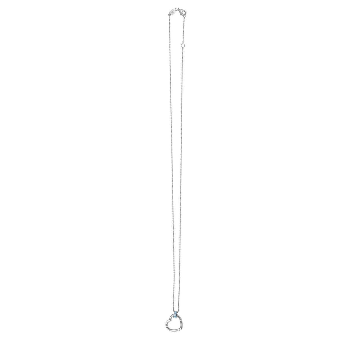 Blue Topez Baguette Heart Necklace in 14K White Gold