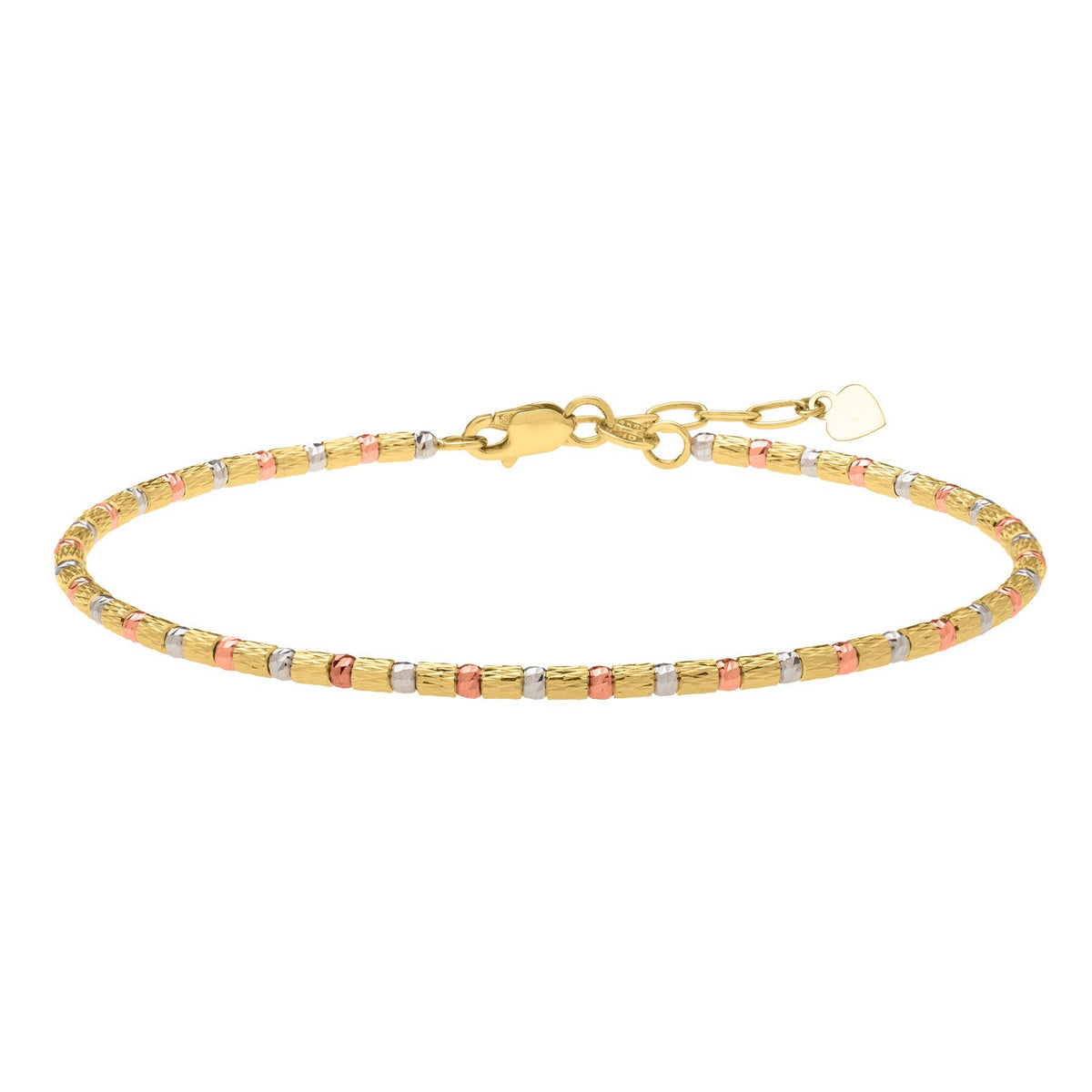 Tri Color Diamond Cut Bead Bracelet in 14K Gold