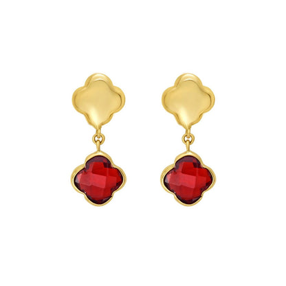 14K Yellow Gold Garnet Clover Gem Earrings