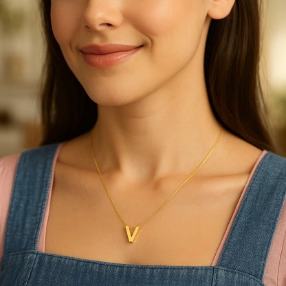 14K Yellow Gold Yours Truly Block Letter Initial V Necklace