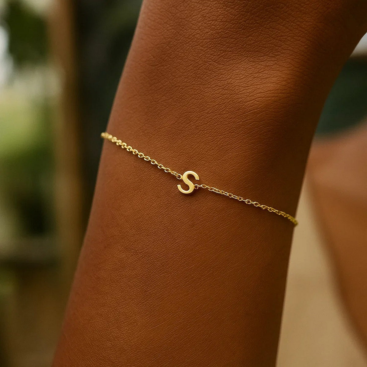 14K Yellow Gold Mini Initial S Bracelet