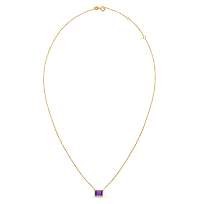 14K Yellow Gold Emerald Cut Amethyst Necklace