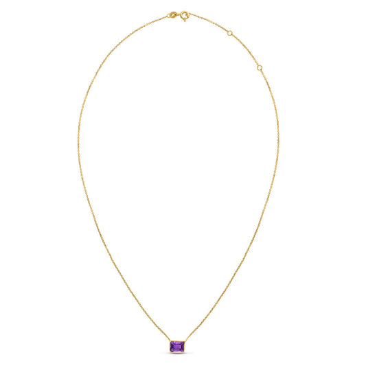 14K Yellow Gold Emerald Cut Amethyst Necklace