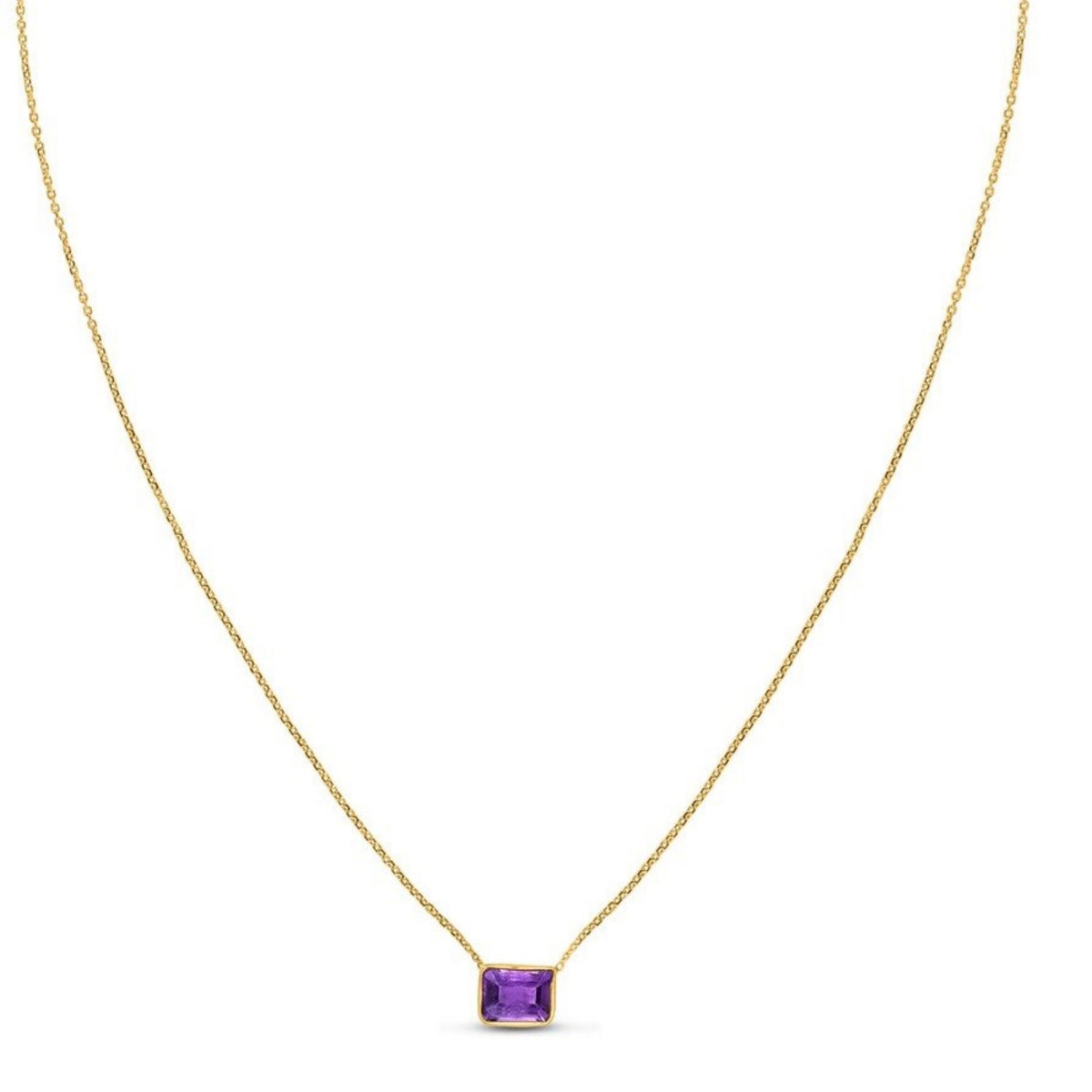 14K Yellow Gold Emerald Cut Amethyst Necklace