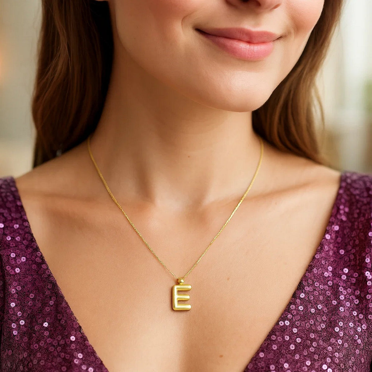 14K Yellow Gold Helium Initial E Pendant