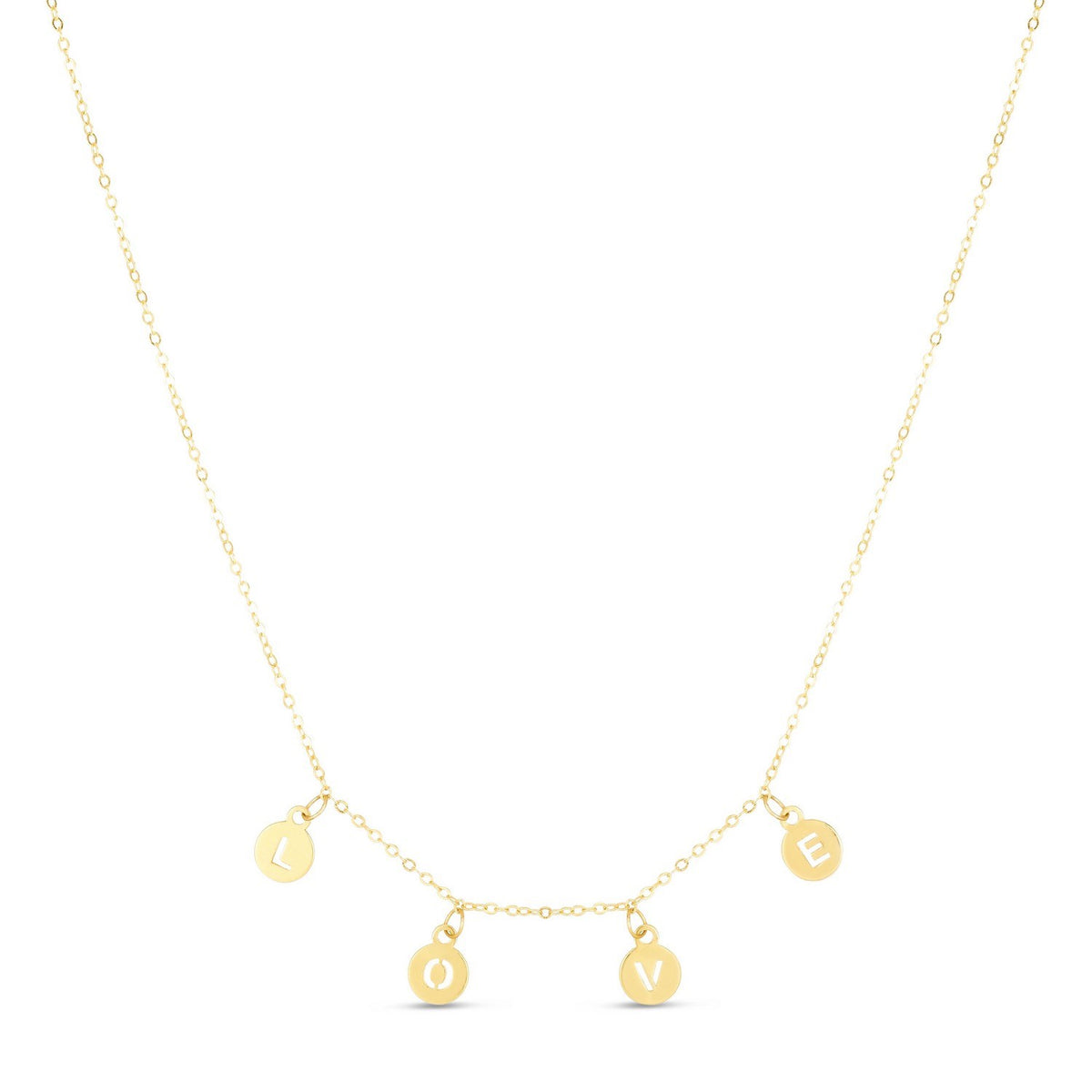 14k Yellow Gold Love Necklace with Circle Drops