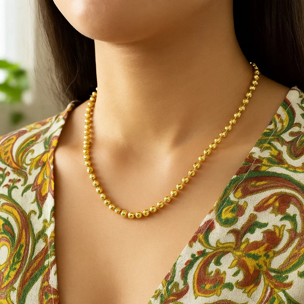 Moon Cut Bead Chain in 14k Yellow Gold